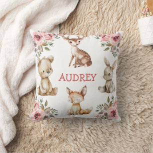Coussin Fille Blush Floral Tribal Boho Woodland Animaux