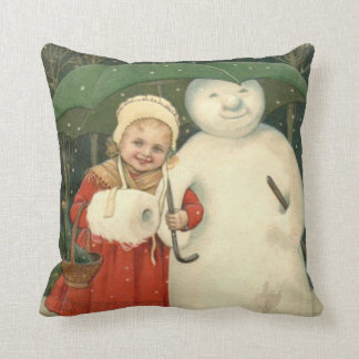 Coussin Fille bonhomme de neige Parapluie Chute de neige