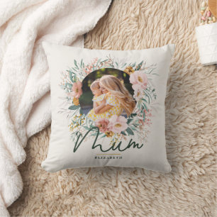 Coussin Fille cadeau photo aquarelle fleurie mère jour