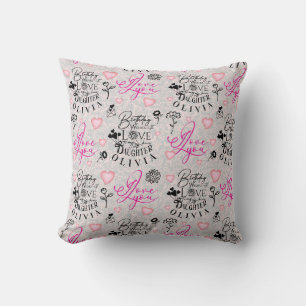 Coussin Fille Calligraphie d'anniversaire Nom personnalis