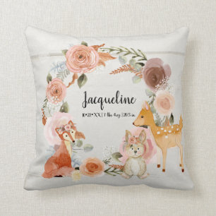 Coussin Fille d'aquarelle de couleur rose pâle des animau