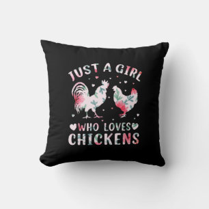 Coussin Fille d'art de poulet qui aime les poulets