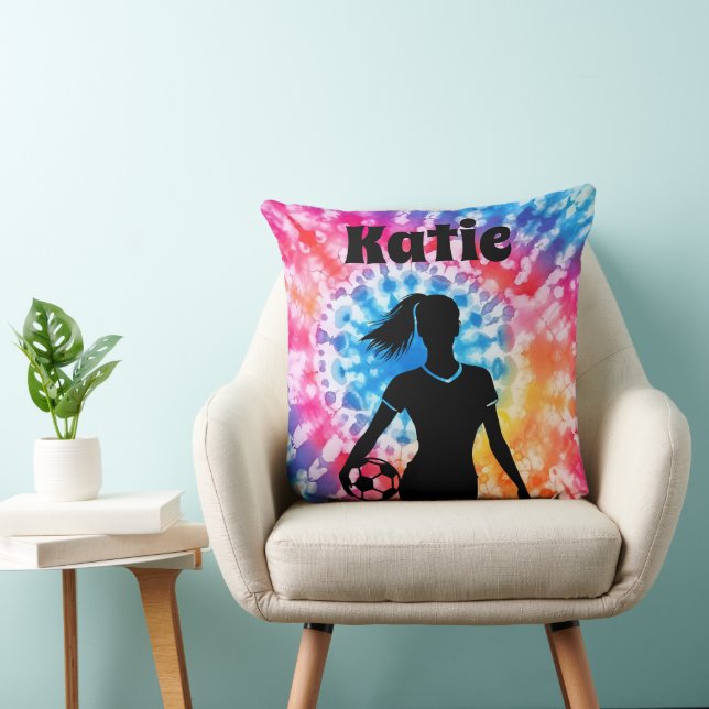 Coussin Fille de football Personnalisé Cravate-Dye Rainbow (Chaise)