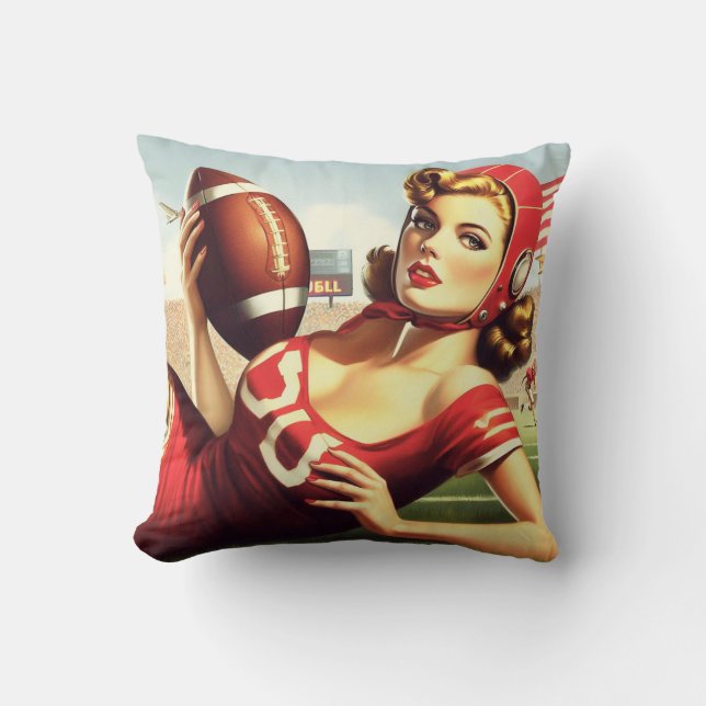 Coussin Fille de football vintage (Recto)