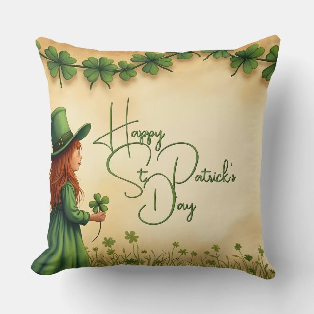 Coussin Fille de la Saint Patrick avec Shamrock (Recto)