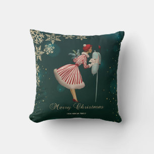 Coussin Fille de Noël vintage, Flocons de neige