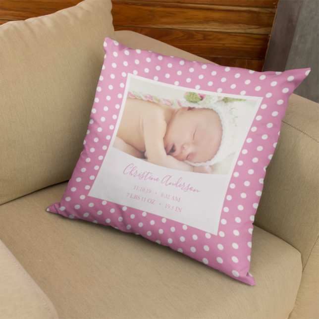 Coussin Fille de nouveau-né avec statistiques de naissance (Créateur téléchargé)