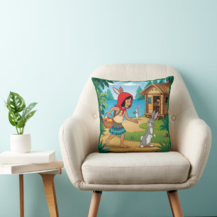 Coussin Fille en Redhood avec Bunny