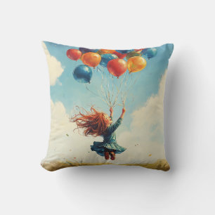 Coussin Fille flottante avec ballons