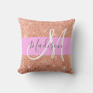 Coussin Fille Glam Peach Gold Parties scintillant Nom du m