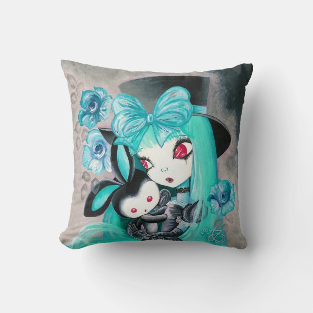 Coussin Fille gothique douce avec le lapin (Recto)