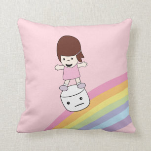 Coussin Fille mignonne sur le carreau de guimauve de