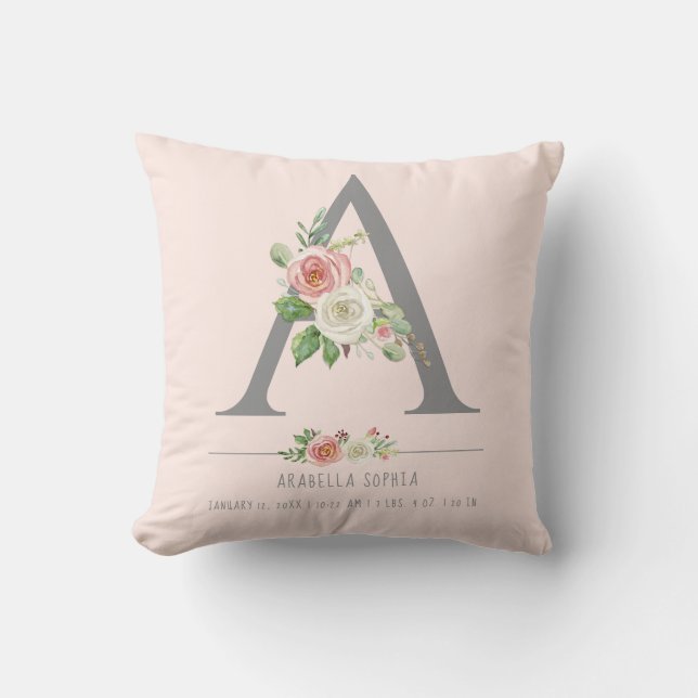 Coussin Fille nouveau-née Monogram | Statistiques de naiss (Recto)