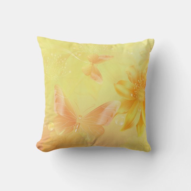 Coussin Fille Pastel Jaune Abstrait Floral Arrière - plan (Recto)