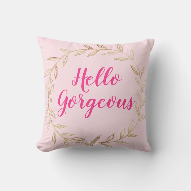Coussin Fille Pretty Blush Rose Hello Gorgeous Gold Wreath (Recto)