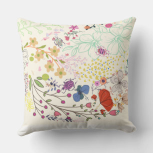 Coussin Fille printemps floral ivoire