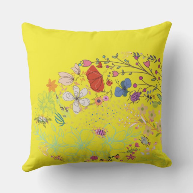 Coussin Fille Printemps Floral Jaune (Verso)