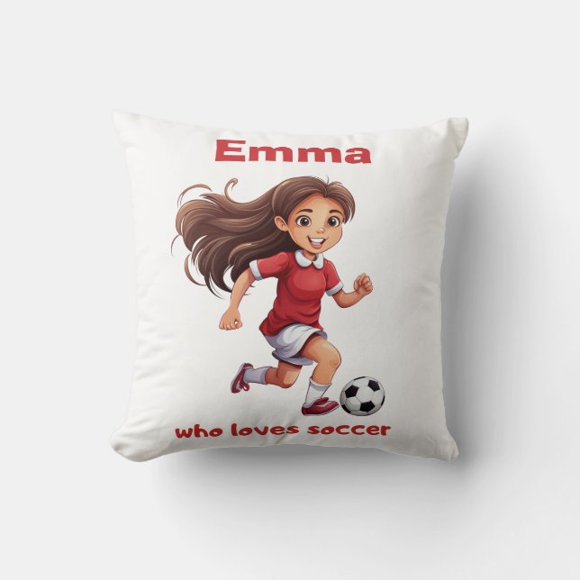 Coussin Fille qui aime le football avec votre nom (Recto)