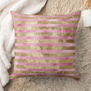 Coussin Fille rose Aquarelle Or Rayures de Glam