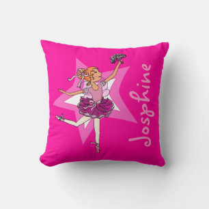 Coussin Fille rose ballerine cheveux rouges enfants "nommé