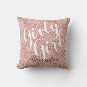 Coussin Fille Rose Blush Parties scintillant Polka Dot Nom