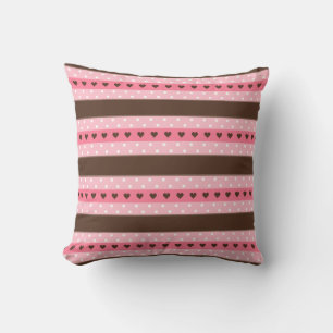 Coussin Fille rose et Brown stries et Pois Motif
