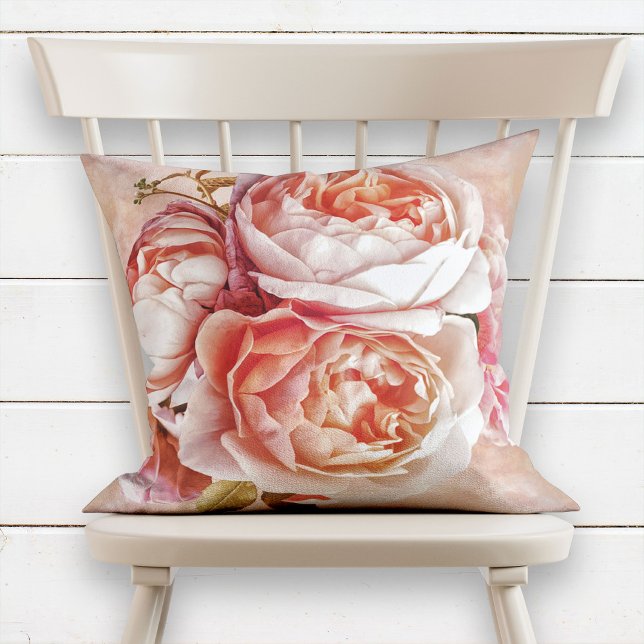 Coussin Fille Rose Peony Élégant Aquarelle moderne Floral (Créateur téléchargé)