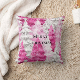 Coussin Fille rose Silver Glam Arbres de Noël Stripes