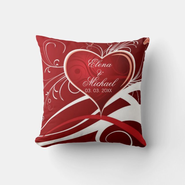 Coussin Fille Rouge & Blanc Coeur Abstrait Et Fleurs Flora (Recto)