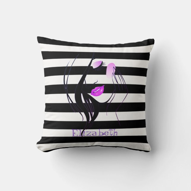 Coussin Fille Silhouette, Noir, Blancs Personnalisé (Recto)