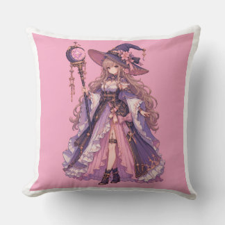 Coussin Fille Sorcière Pixel Fantastique Pastel