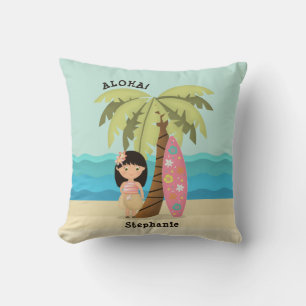 Coussin Fille surfeuse hawaïenne