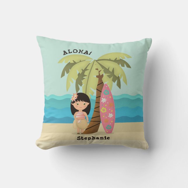 Coussin Fille surfeuse hawaïenne (Recto)