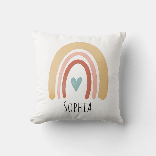 Coussin Filles Cute Boho Aquarelle Arc-en-ciel et enfants  (Recto)