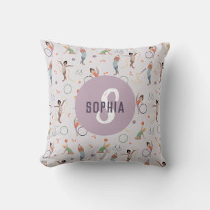 Coussin Filles mignonnes Gymnastique violette Monogramme E