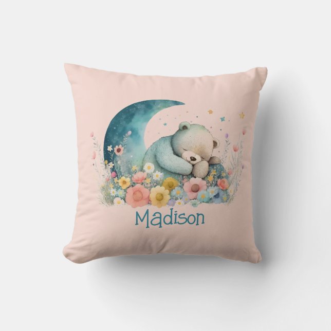 Coussin Filles Teddy Ours Fleurs sauvages Lune Personnalis (Recto)