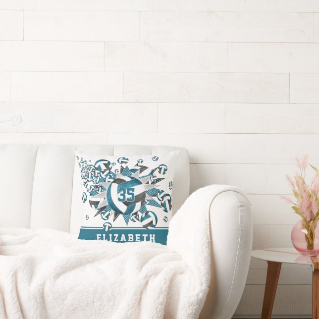 Coussin filles turquoise black volleyballs étoiles nom de  (Canapé)