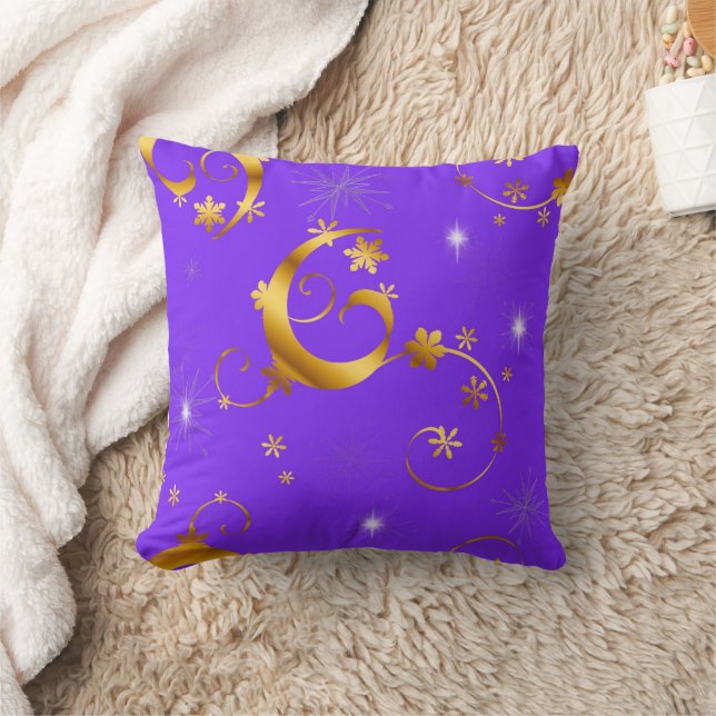 Coussin Fils d'or et étoiles Violet Noël (Couverture)
