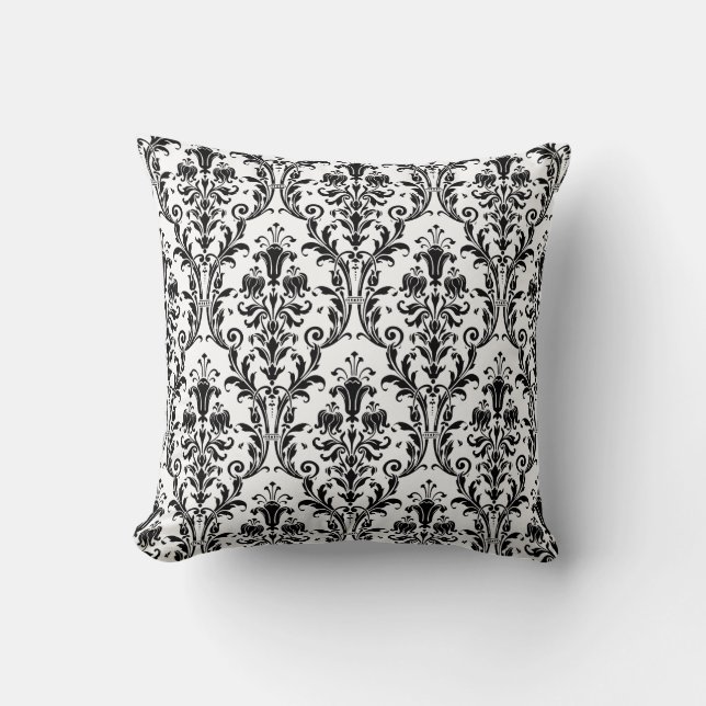 Coussin Fils floraux damas blancs et noirs 4 (Recto)