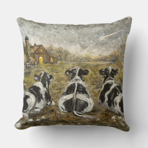Coussin Fin de journée Vaches Ferme fantaisiste Vache Vint