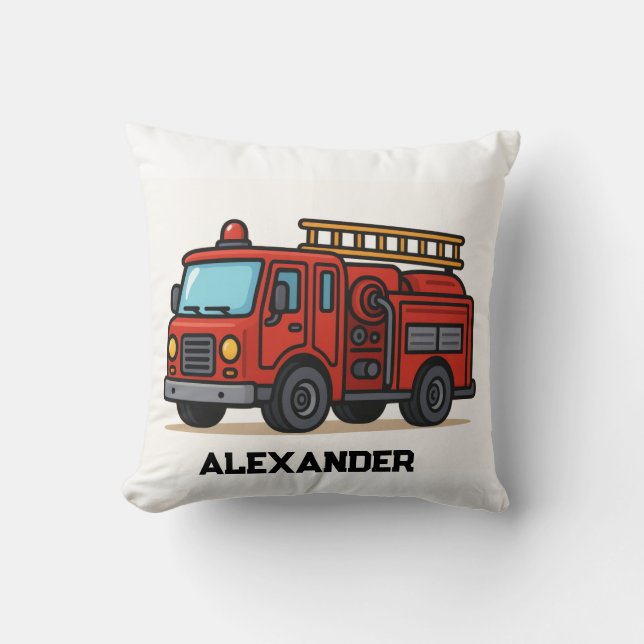 Coussin Firetruck nom personnalisé enfants jetez l'oreille (Recto)