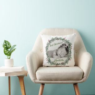 Coussin First Christmas - Baby Photo - Nom