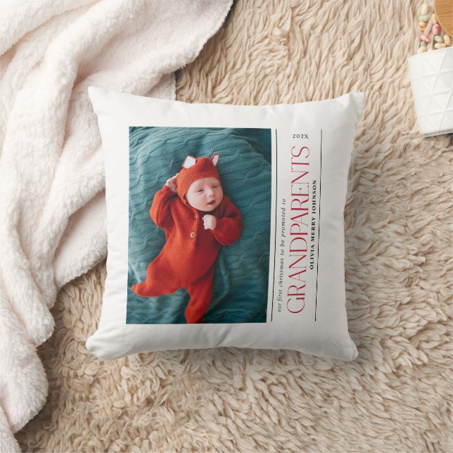 Coussin First Christmas Promoted Grandparents Daddy Photo (Couverture)