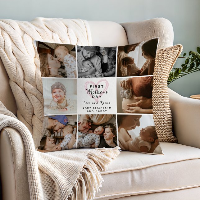 Coussin First Mother's Day Photo Collage Cute Keepsake (Créateur téléchargé)