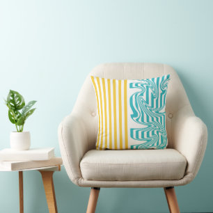 Coussin Fissures et torsades en Turquoise et Jaune