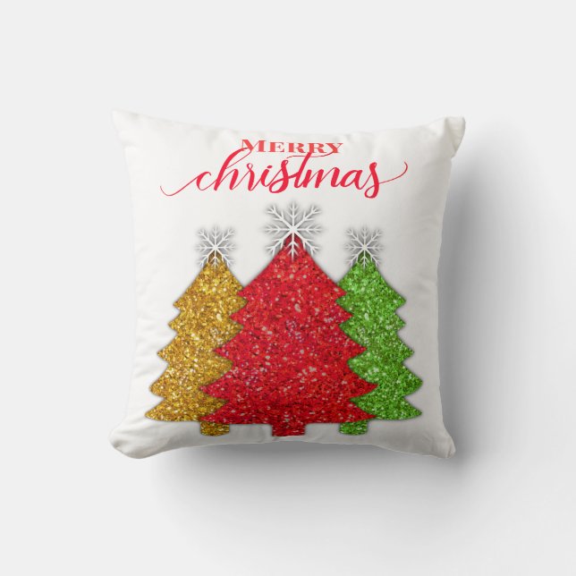 Coussin Flacon de neige de l'arbre de Noël rouge étincelan (Recto)