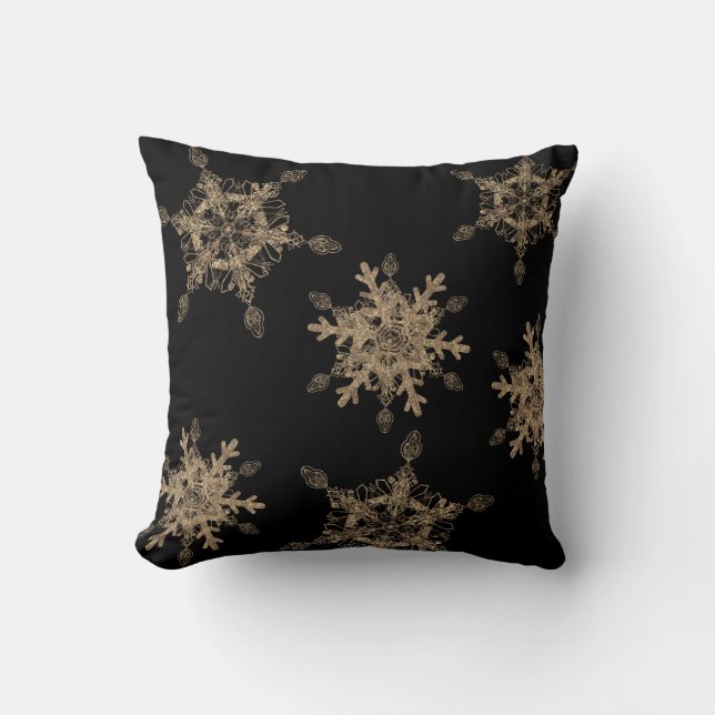 Coussin Flacons de neige dorée Elégants noirs personnalisé (Recto)