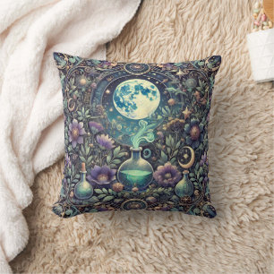 Coussin Flacons de Potion de Jardin Mystique Floral au Cla
