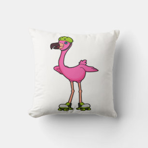 Coussin Flamant en patineur avec des rollers et un casque