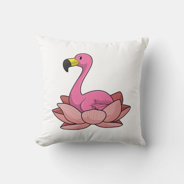Coussin Flamant rose à fleur de Lotus (Recto)